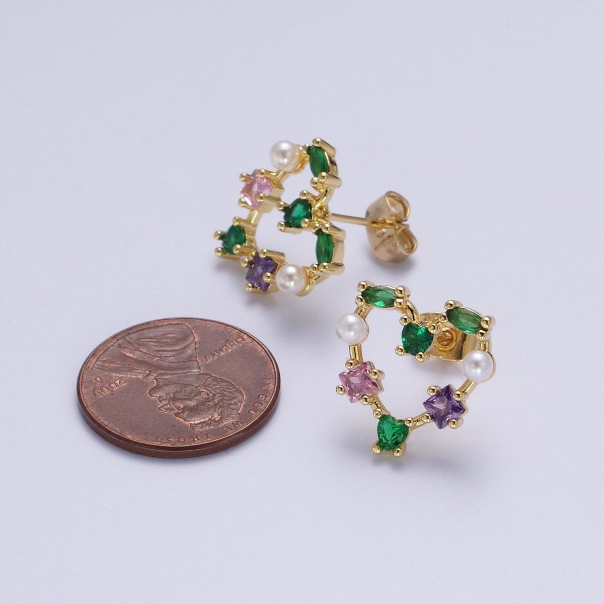 Beautiful Gold Heart Shape Multi Color CZ Stud Earrings