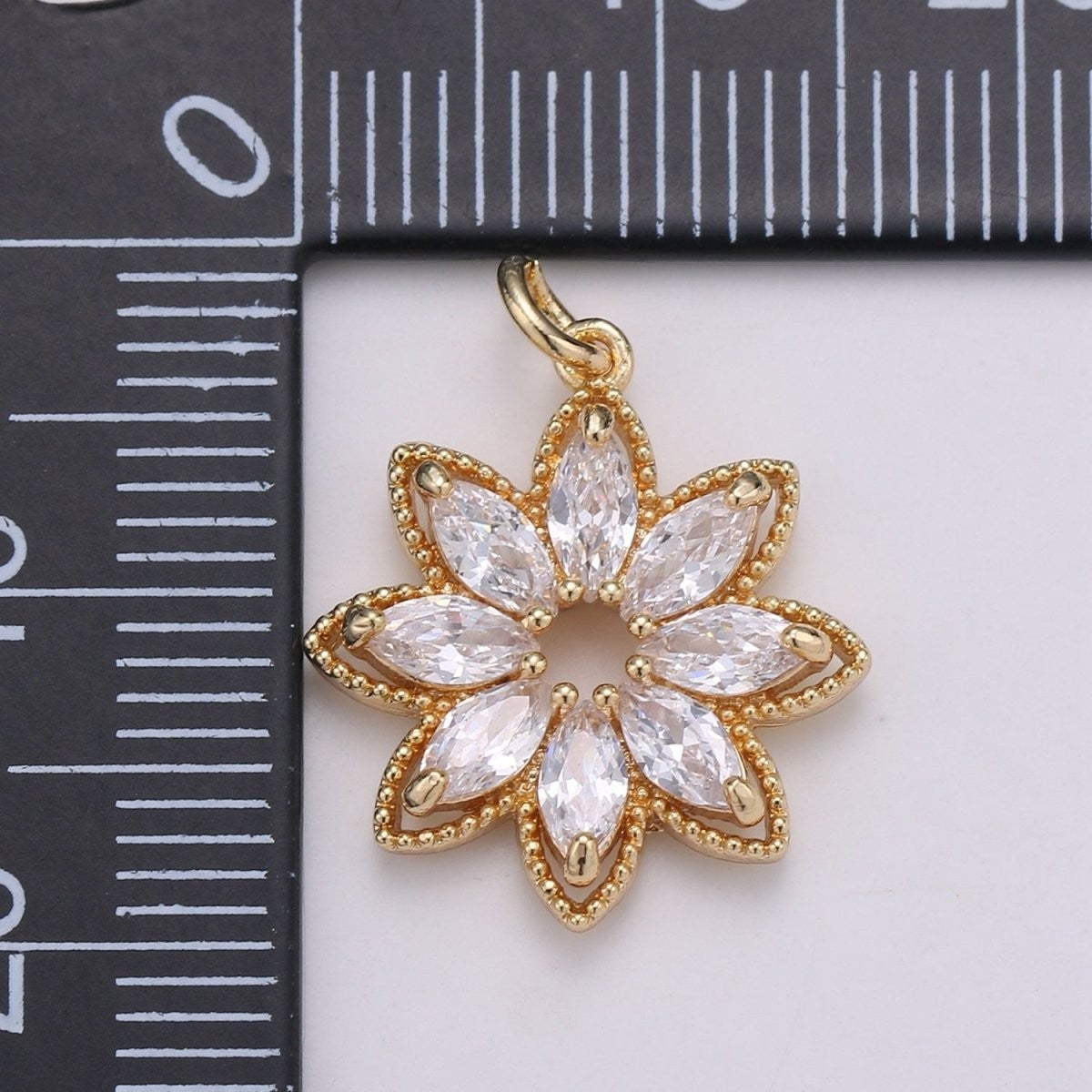 Gold Lotus Flower, Yoga Yogi Lover, Enlightenment, Chakra, Cubic Zirconia Necklace Pendant Charm