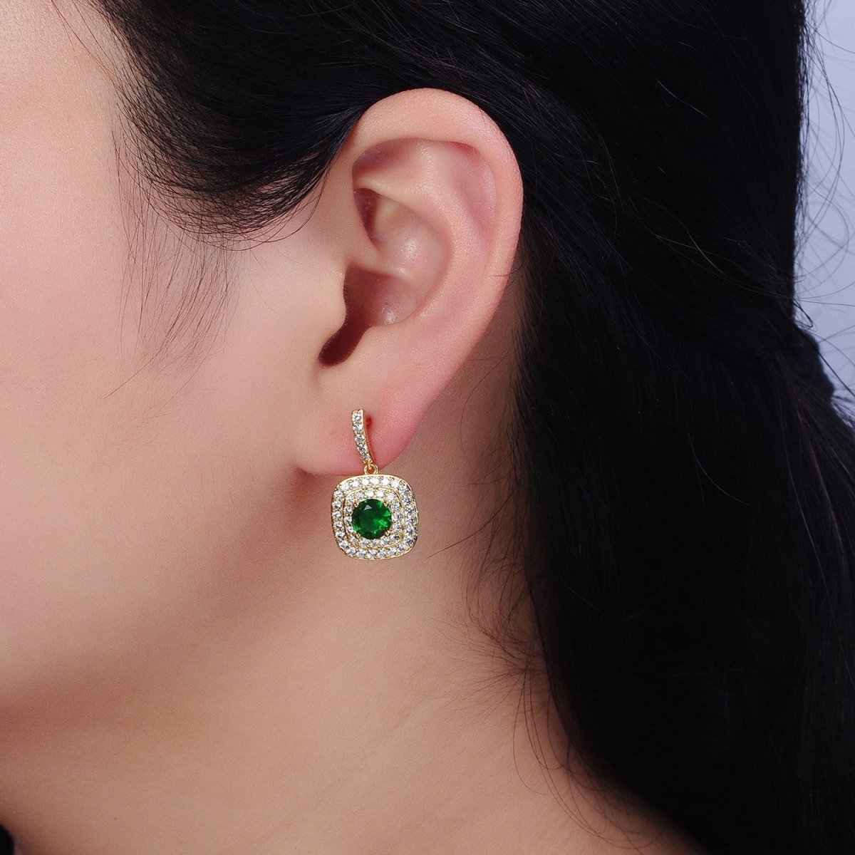 Gold Filled Micro Pave Square Cocktail Earrings Color CZ Statement Earrings Dangle Designer Earrings