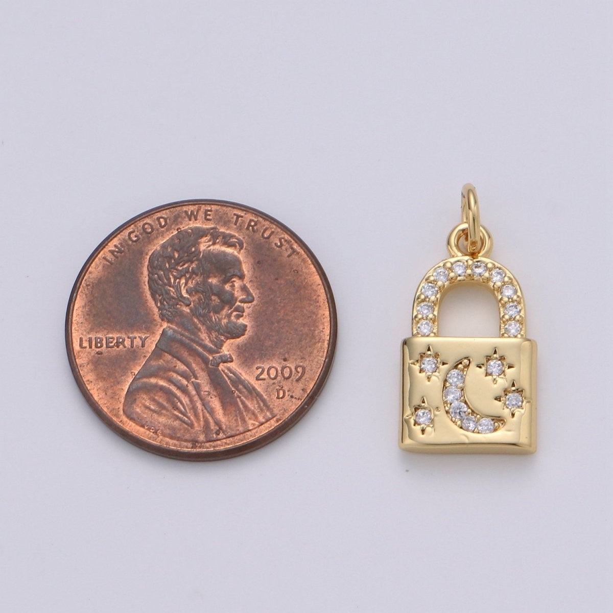 Gold Moon Star 20mm x 10mm Padlock Pendant Gold Filled Dainty Padlock Charm Celestial Lock