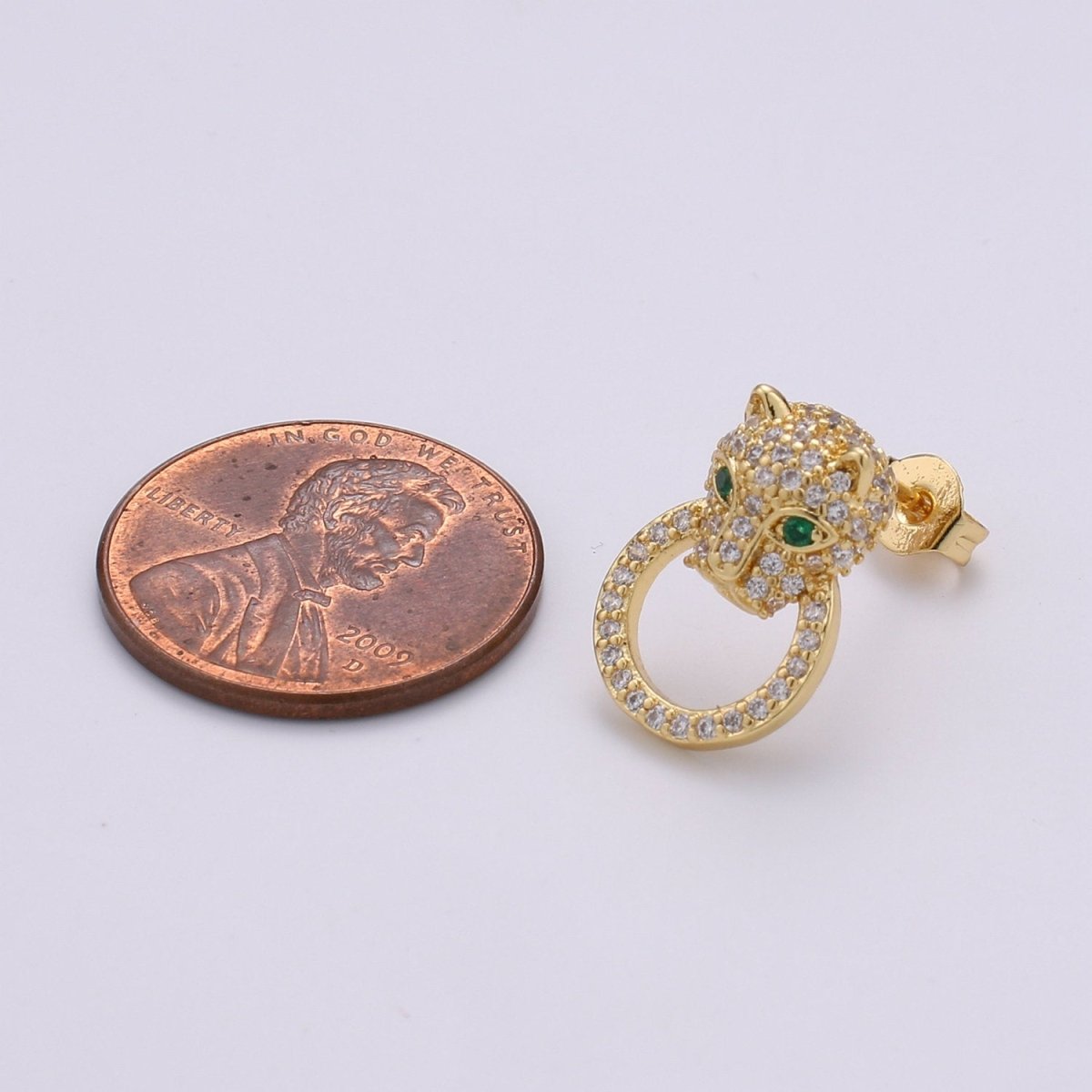Gold Panther Earring CZ Micro Pave Stud Earrings, Animal Cat Earrings, Jaguar Earrings, Panther Stud Earrings