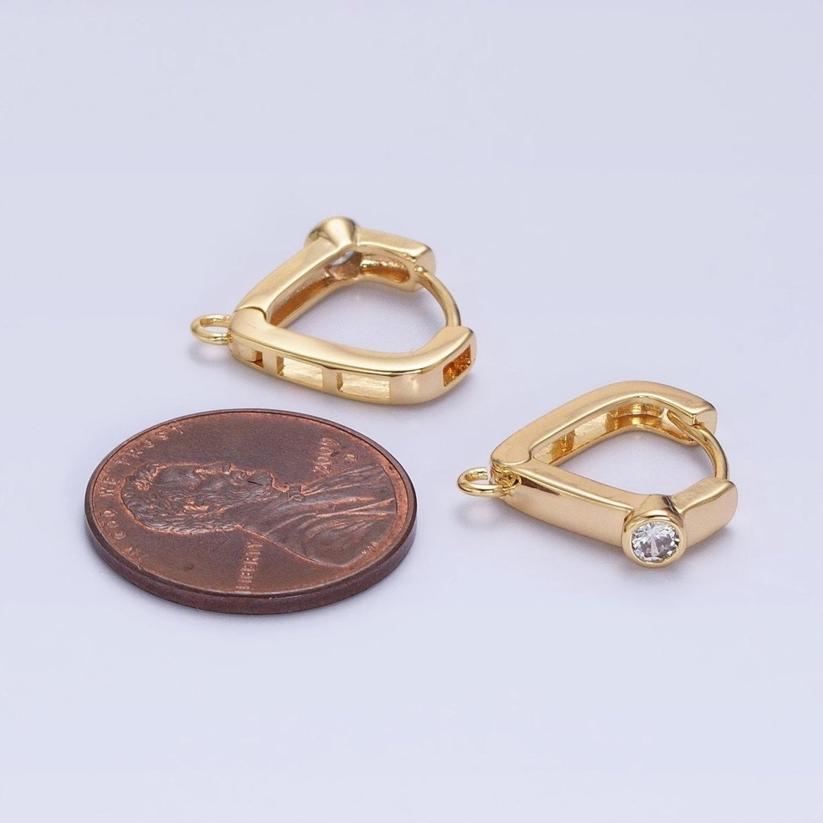 Gold or Silver 16mm Clear Round CZ Open Loop Triangle Huggie Finding