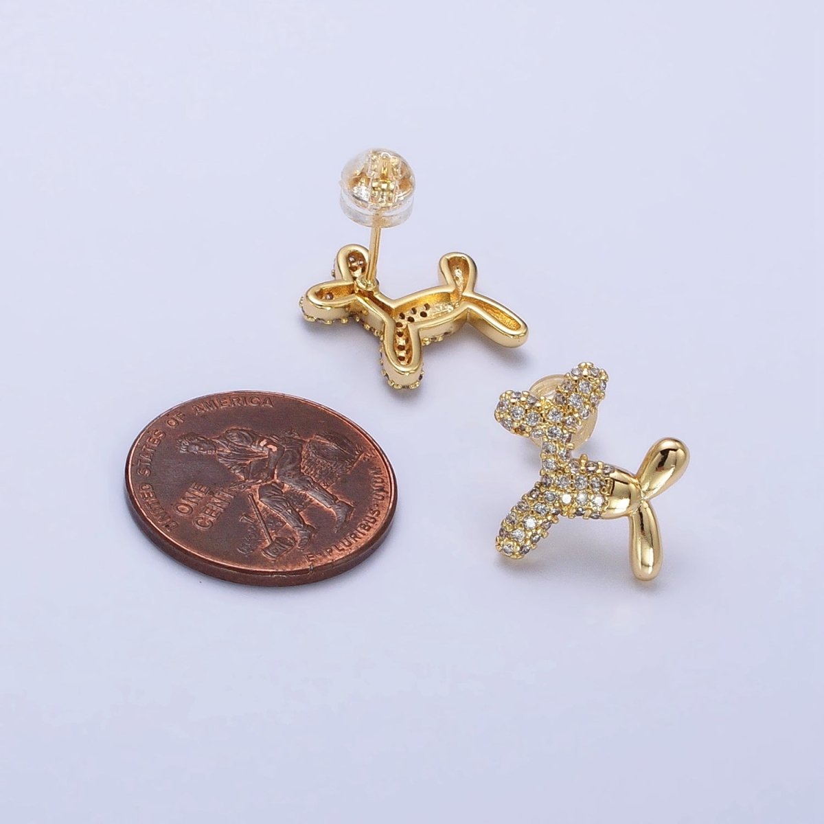 Gold or Silver Dog Balloon Bubble Animal Micro Pave CZ Stud Earrings