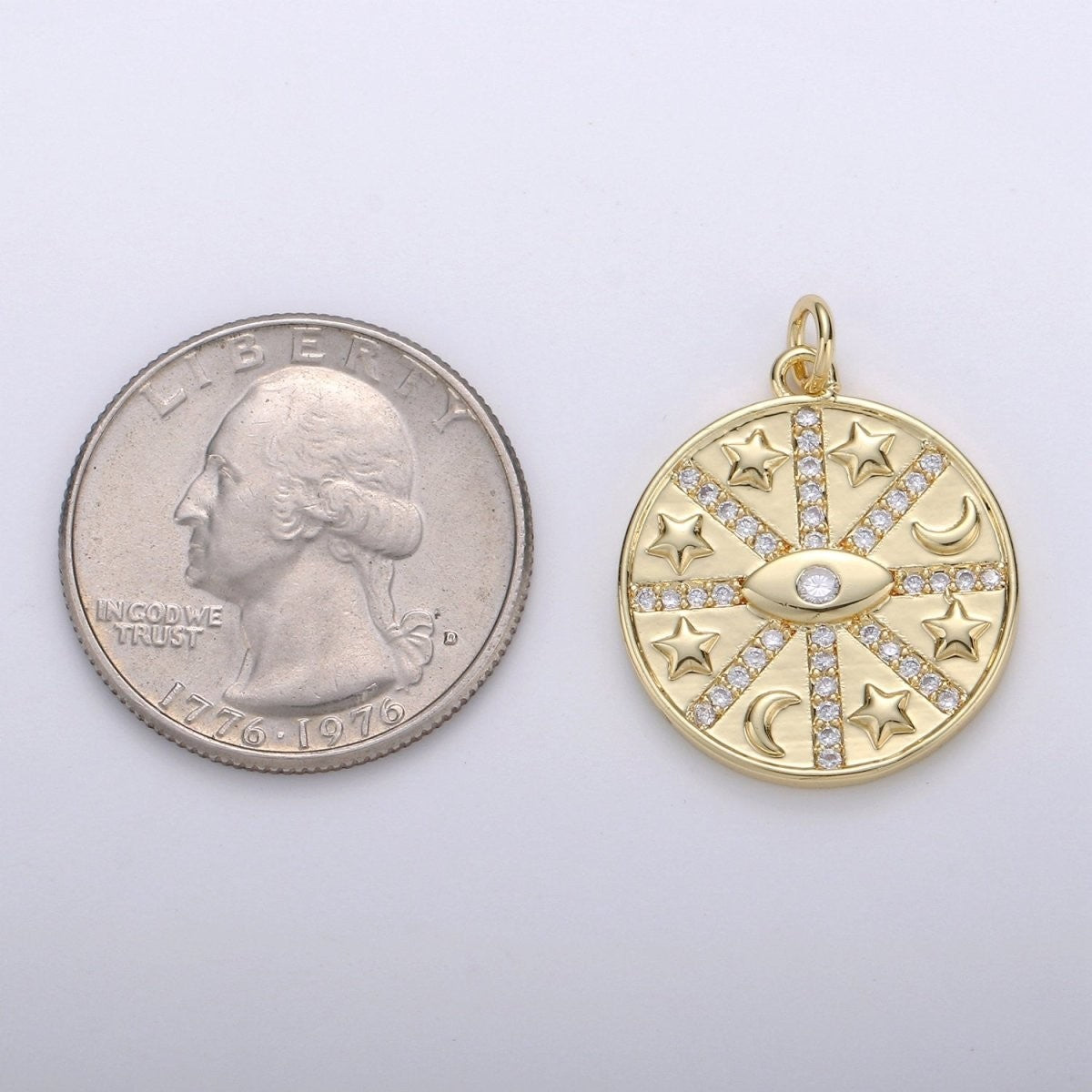Medallion Lucky Charm 24K Gold-Filled Medallion, Stars Moon Eye Lucky