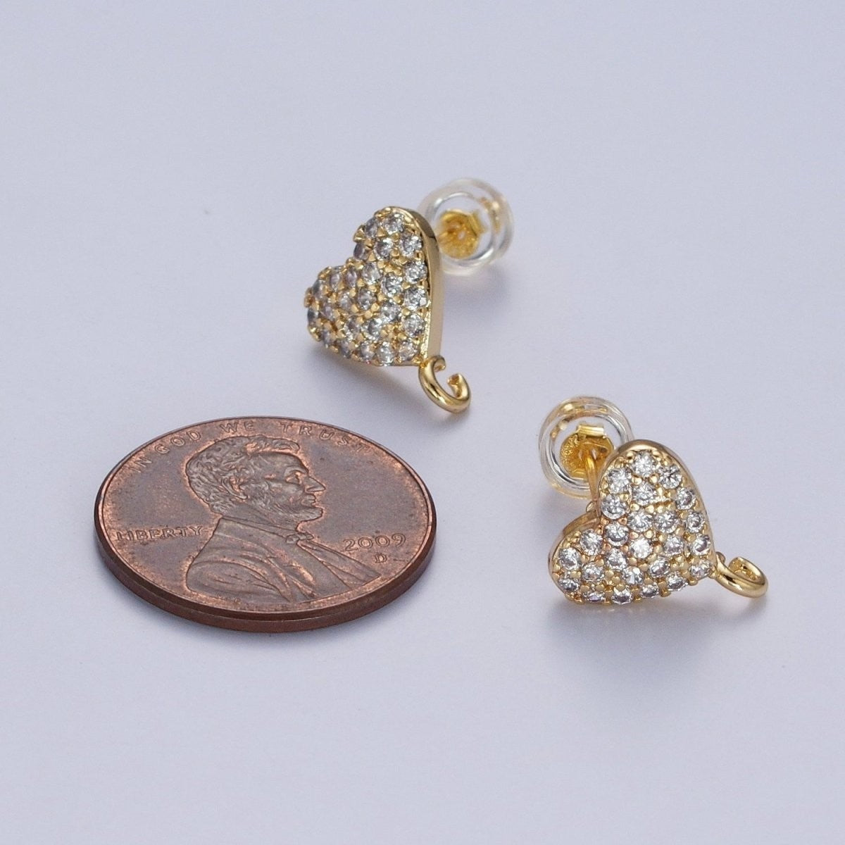 Micro Pave 11mm Cubic Zirconia Heart Studs with Open Loop Link Love Component for Jewelry Making