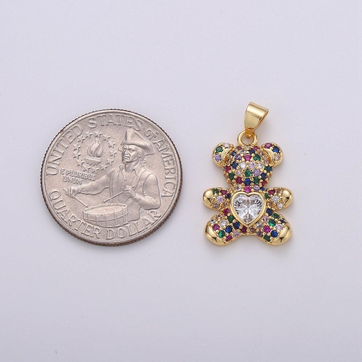 Micro Pave 25mm x 15mm Gold-filled Bear Teddy Bear Pendant
