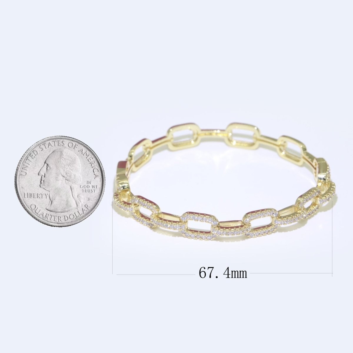 Micro Pave Gold Filled Link Bangle Bracelet Designer Inspired Shiny Gold Bangle Bracelet