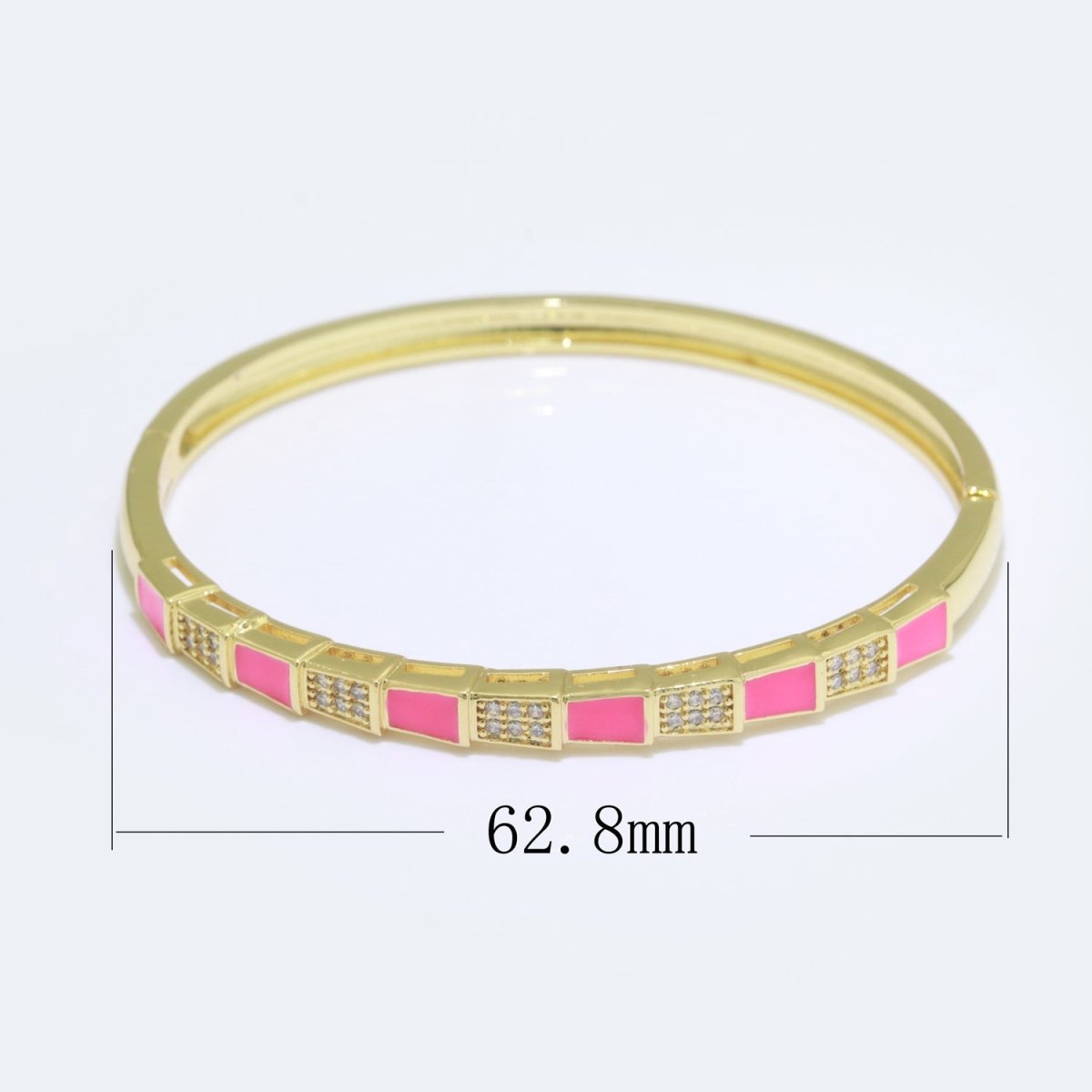 Unique Colorful Micro Pave Plaid Cuff Bracelet 14K Gold-Filled Bangle Enamel Stackable Checker Bracelet