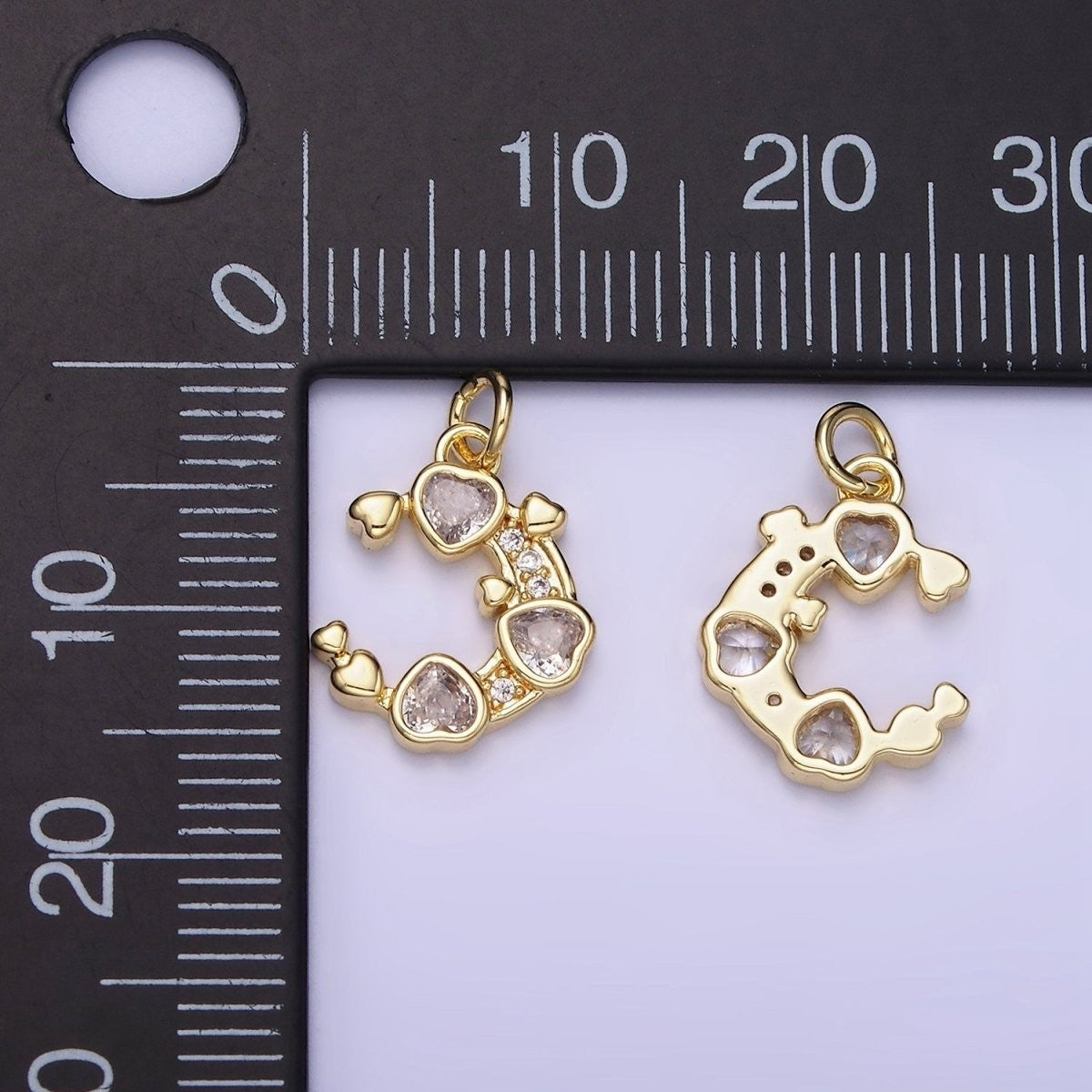 Mini 14K Gold Filled Crescent Moon with Hearts CZ Stone