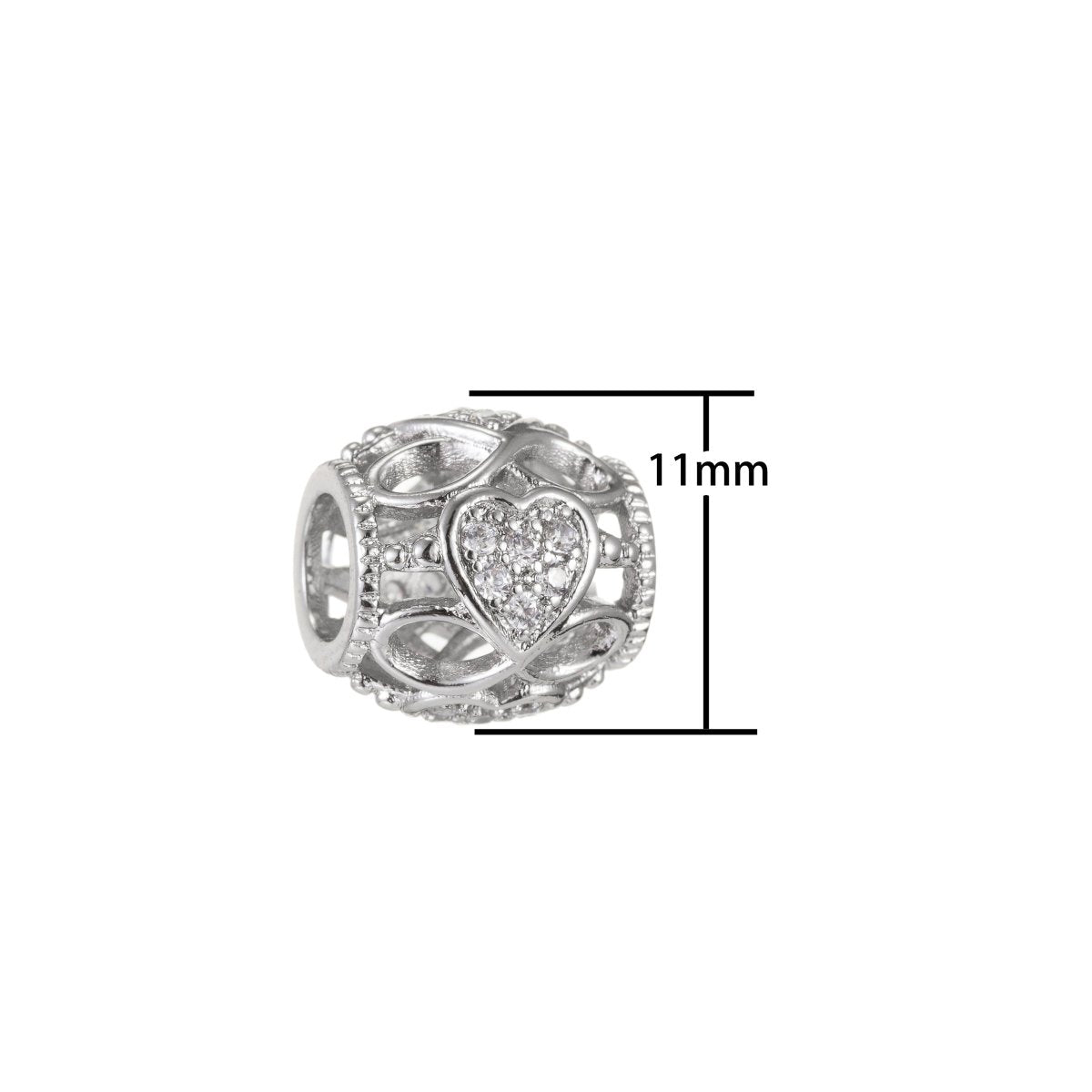 Mini Crystal 11mm Infinity Heart Ornament Silver Spacer Bead CZ Gold Filled Love Heart Spacer