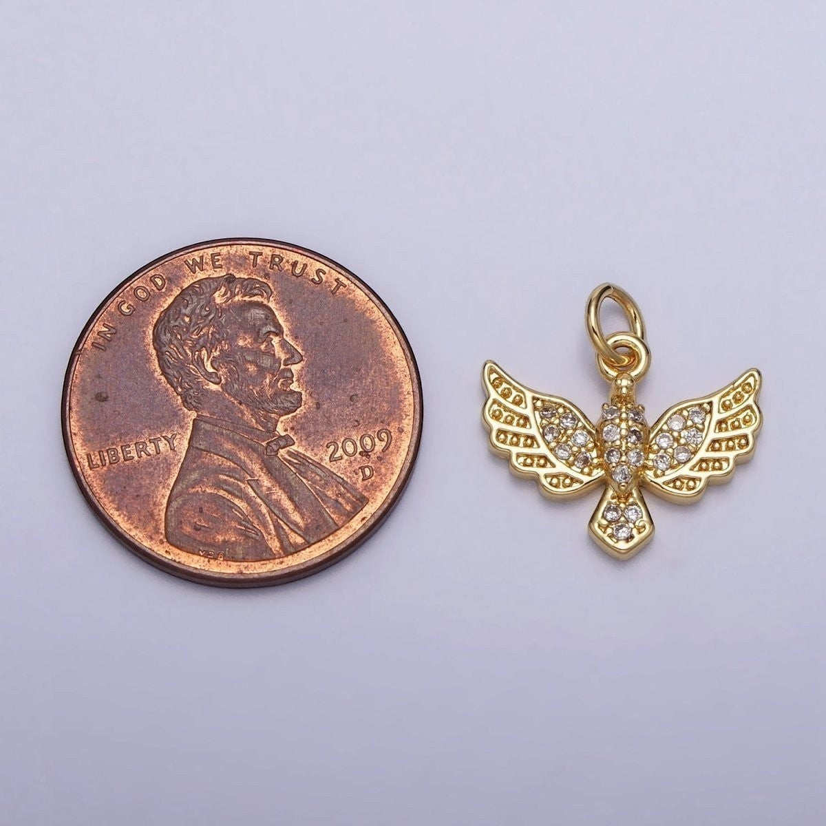 Mini 15mm Dove Charm with CZ Bird Pendant 24K Gold-Plated Cubic Zirconia Peace on Earth