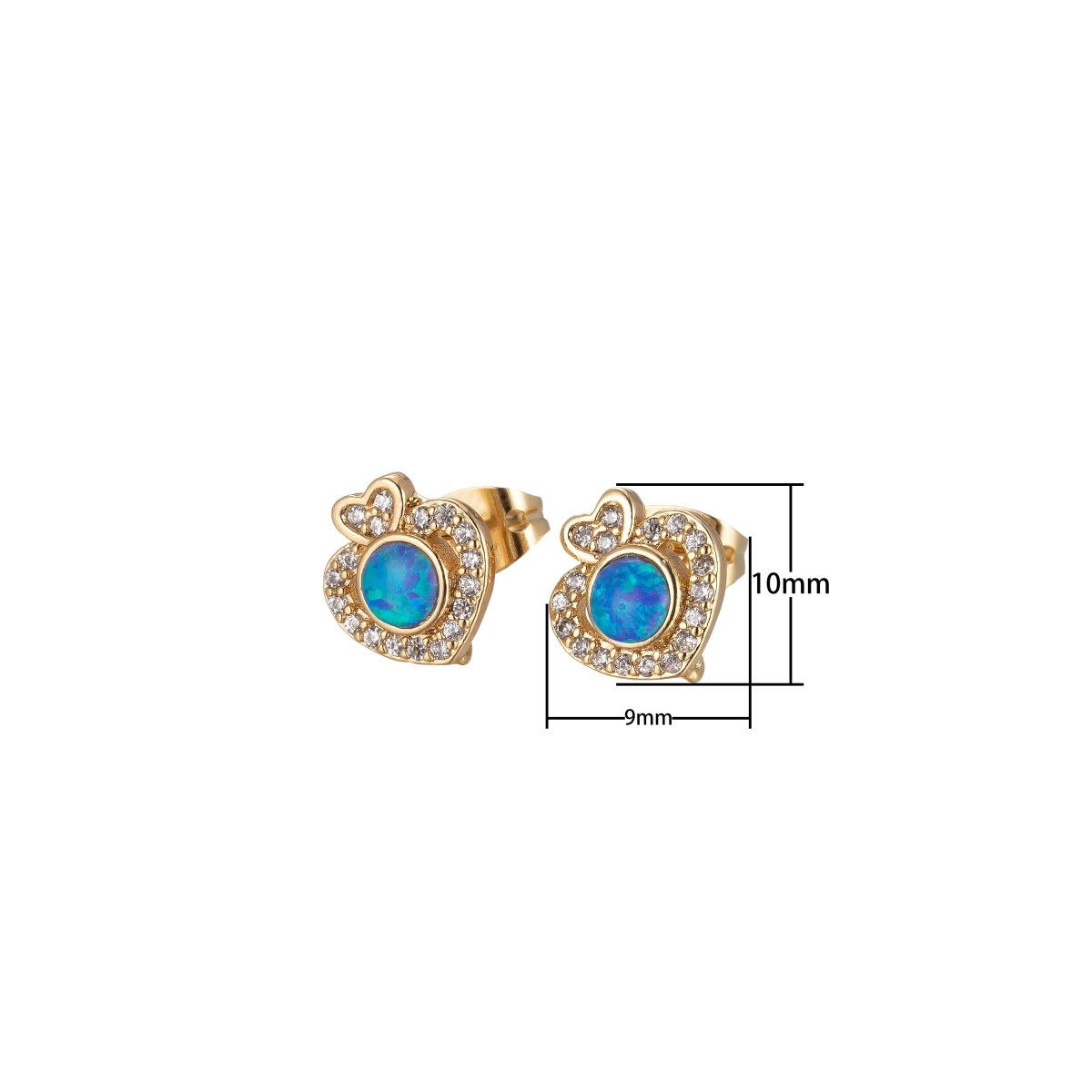 Mini Opal Heart Stud Cartilage Earrings, Gold studs, dainty gold Minimalist