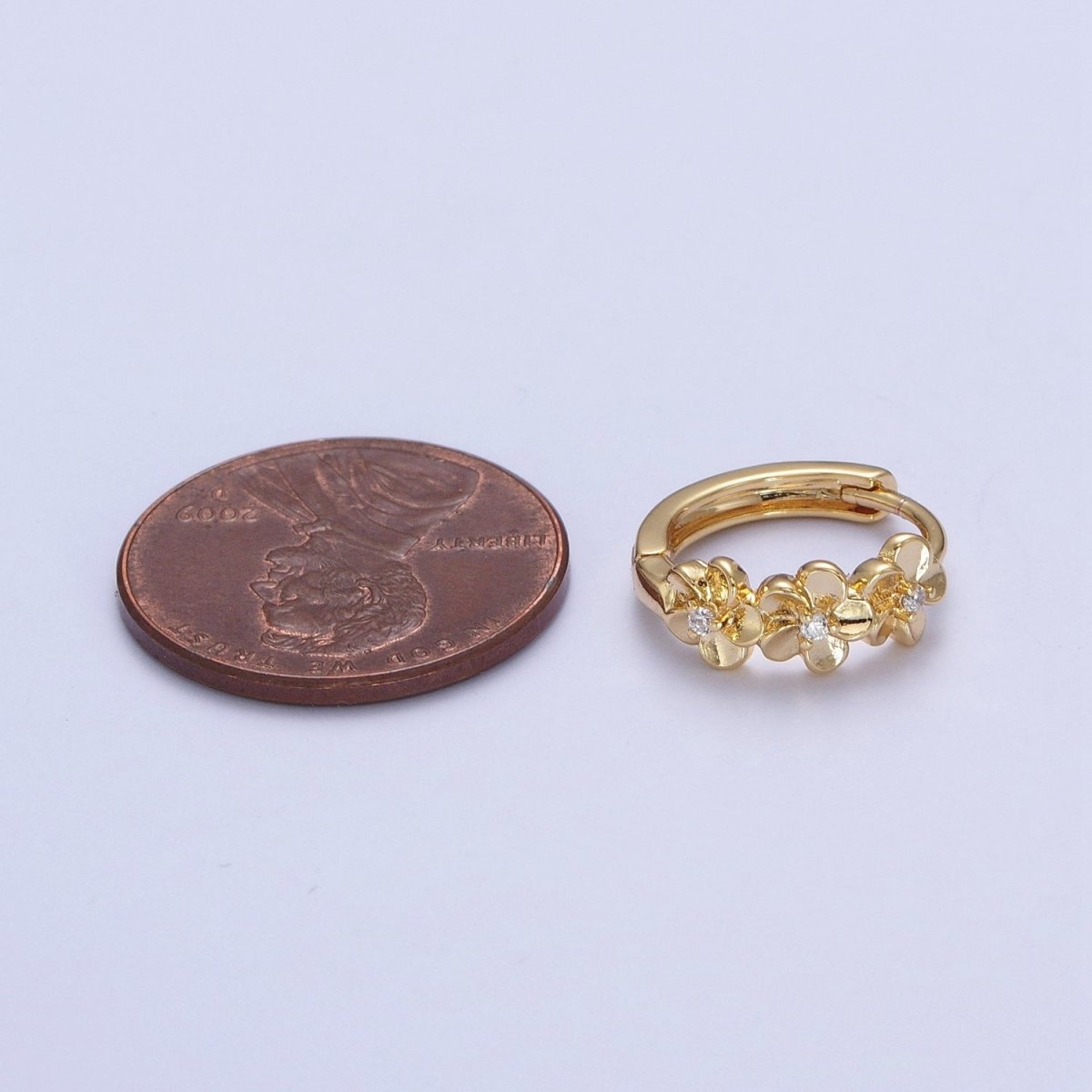 Sweet 24K Gold Filled Clear CZ Flower Huggie Earrings
