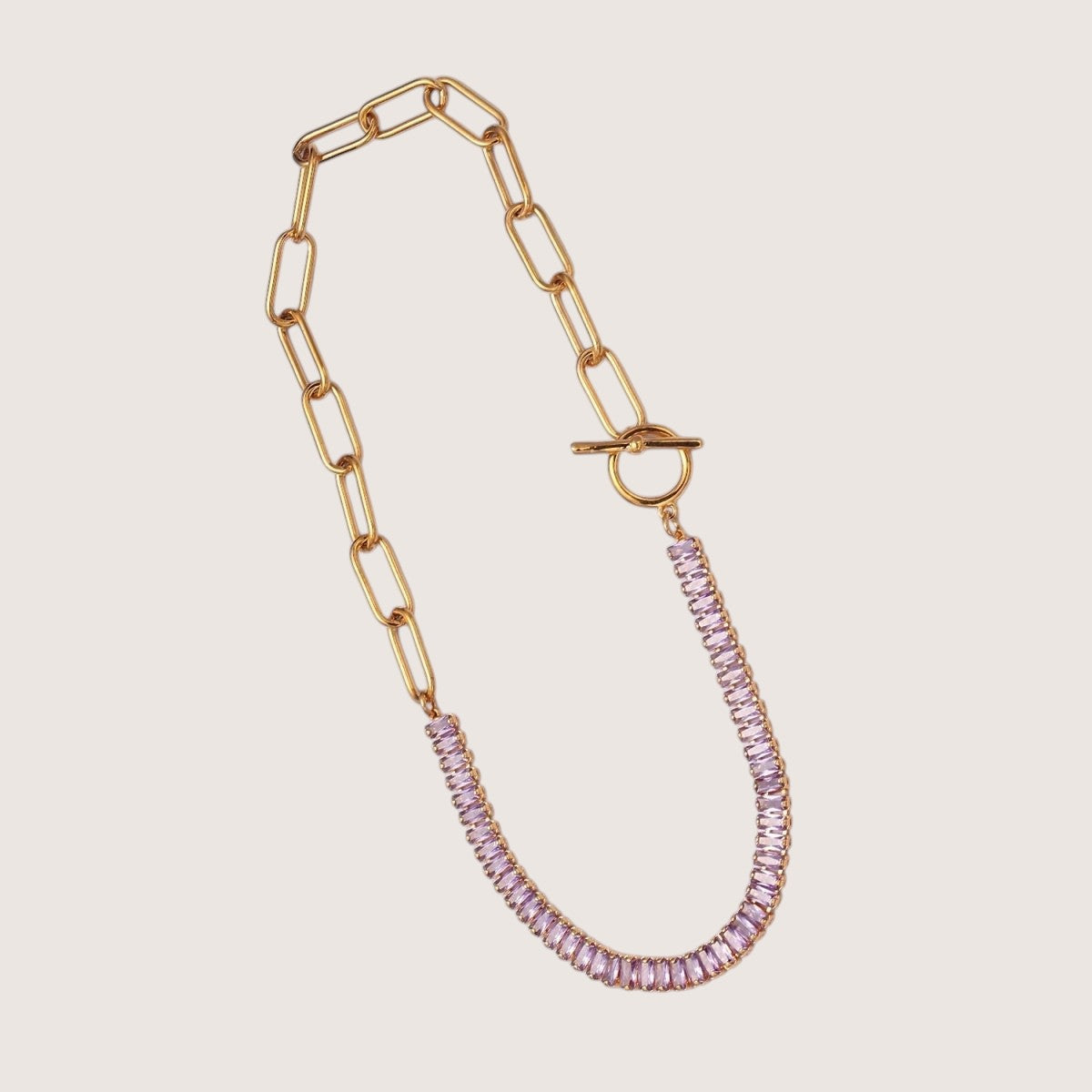 Minimalist Tennis Baguette Necklace 24k Gold Filled CZ Paperclip Chain Necklace