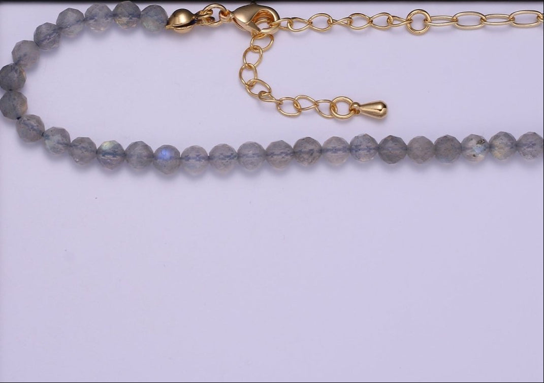 Mixed Chain Necklace Fused Labradorite Beads necklace 14k Gold Filled Necklace, Cable Link Chain Necklace, Unique Dainty Necklace