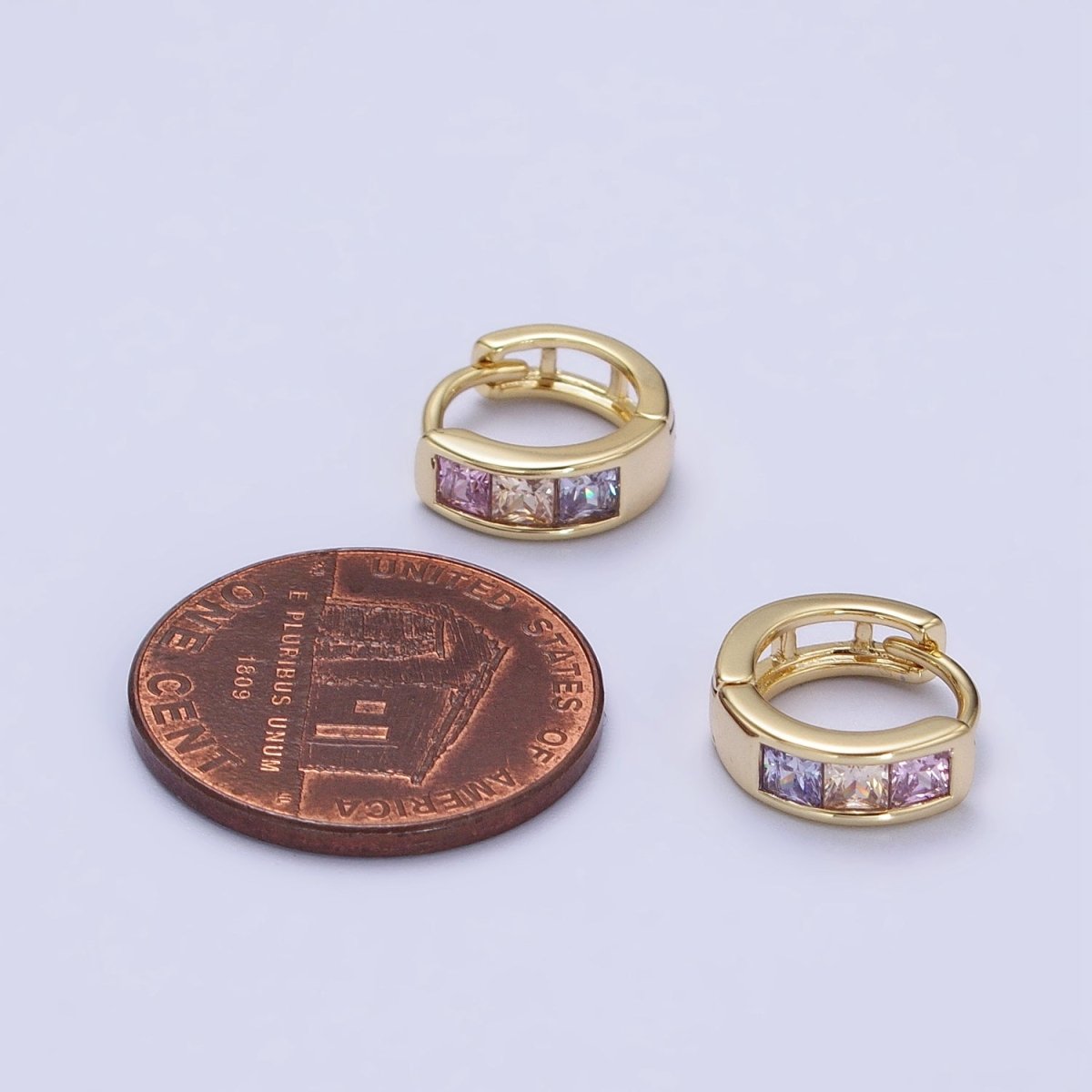 Multicolor Pastel Square CZ Gold Huggie Earrings