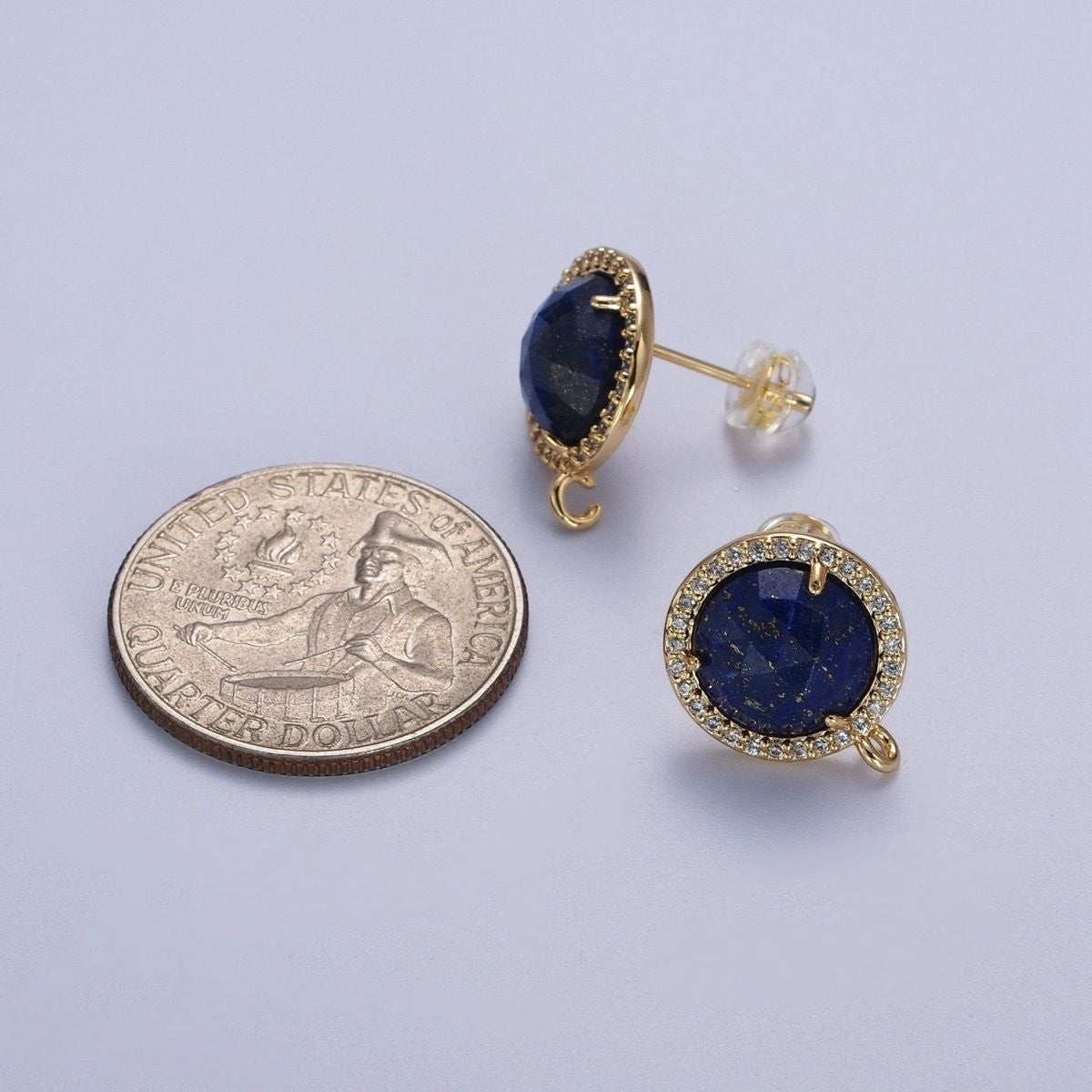 Multifaceted 13.4mm Round CZ Micro Pave Natural Stone Open Loop Stud Finding