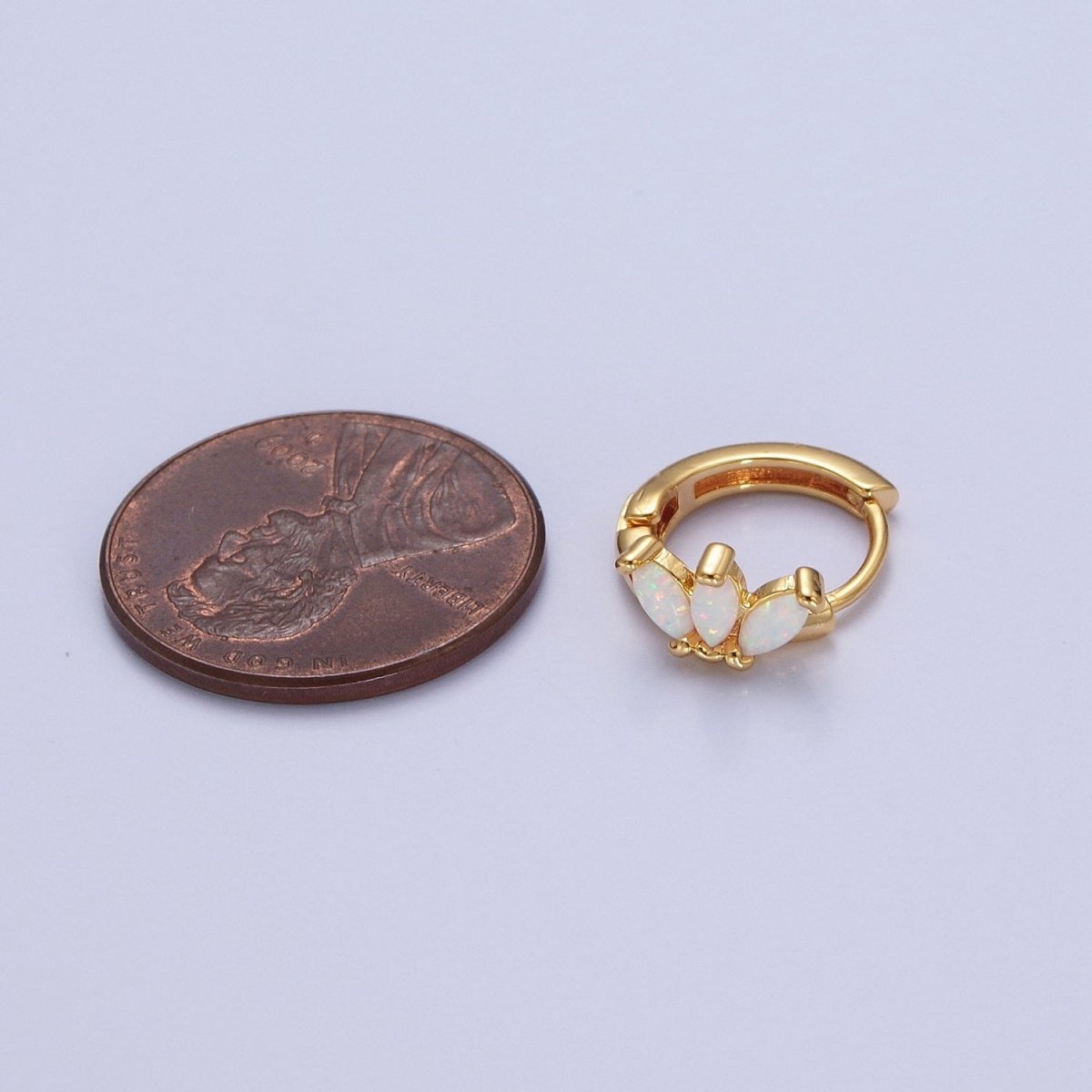 Minimalist 14K Gold Filled White Opal Triple Marquise Huggie Hoop Earrings