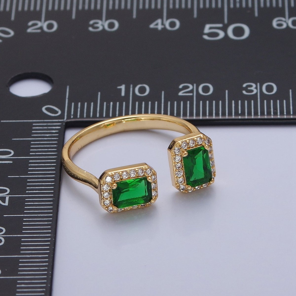 Statement Gold Emerald Cut Green CZ Ring Open and Adjustable