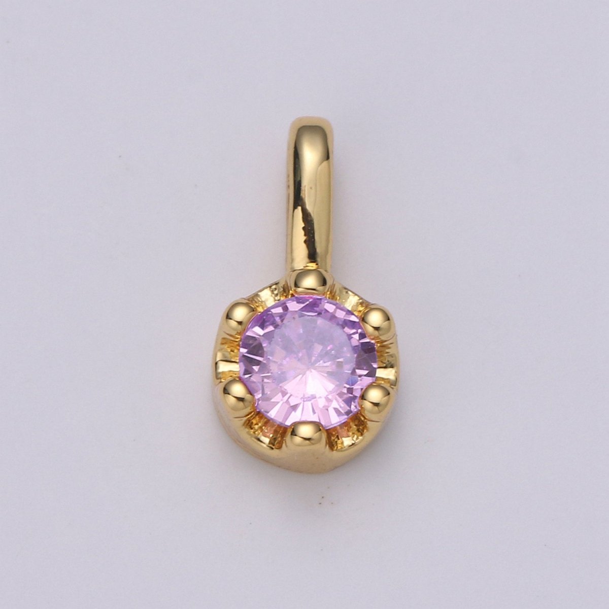 Tiny Dainty Round Gold Charm Cubic Zirconia 10mm Charm Drop Round Small Color Full CZ Birthstone Dangle Charm