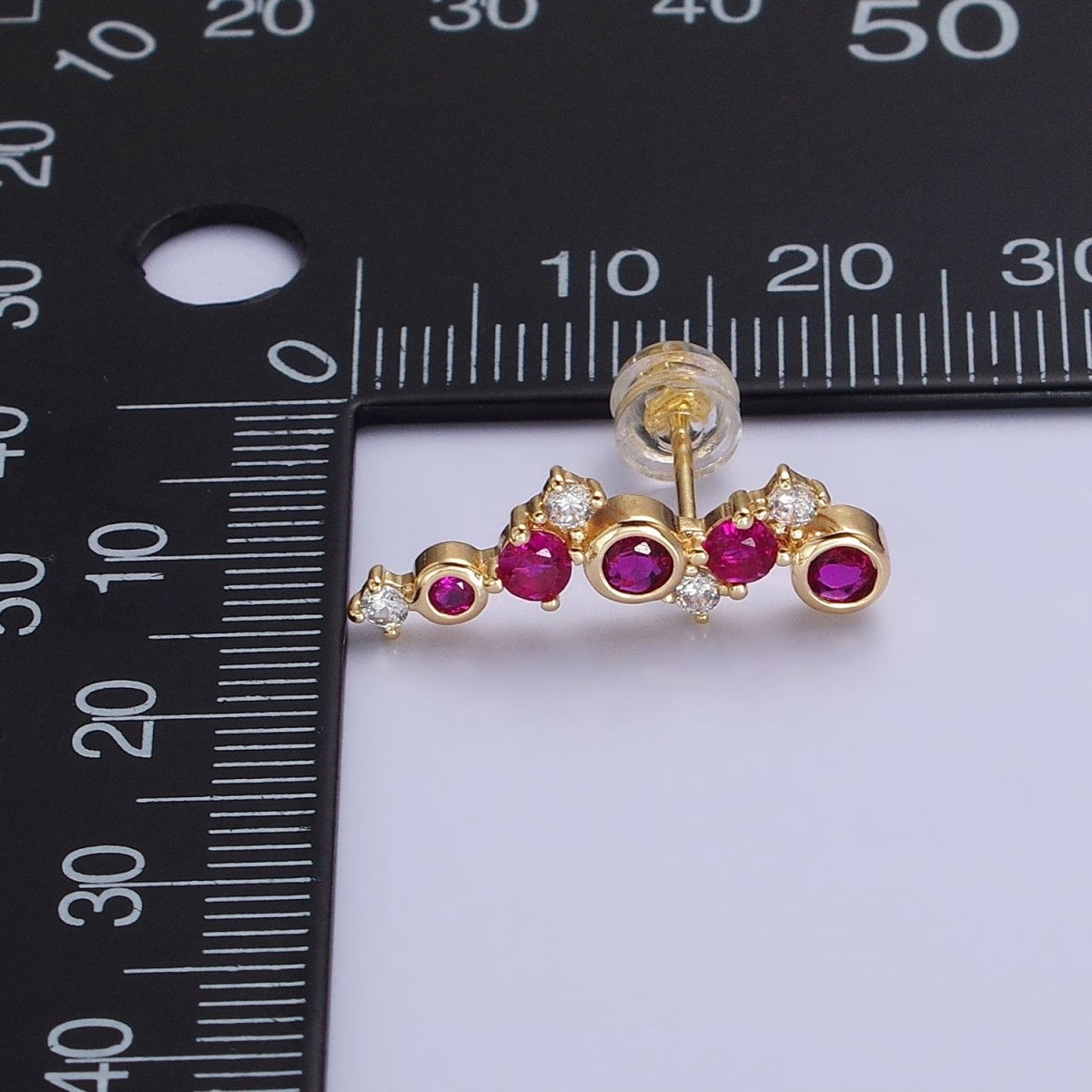 Tiny Fuchsia CZ Earrings, Small Ear Climber Earrings in Silver or Gold