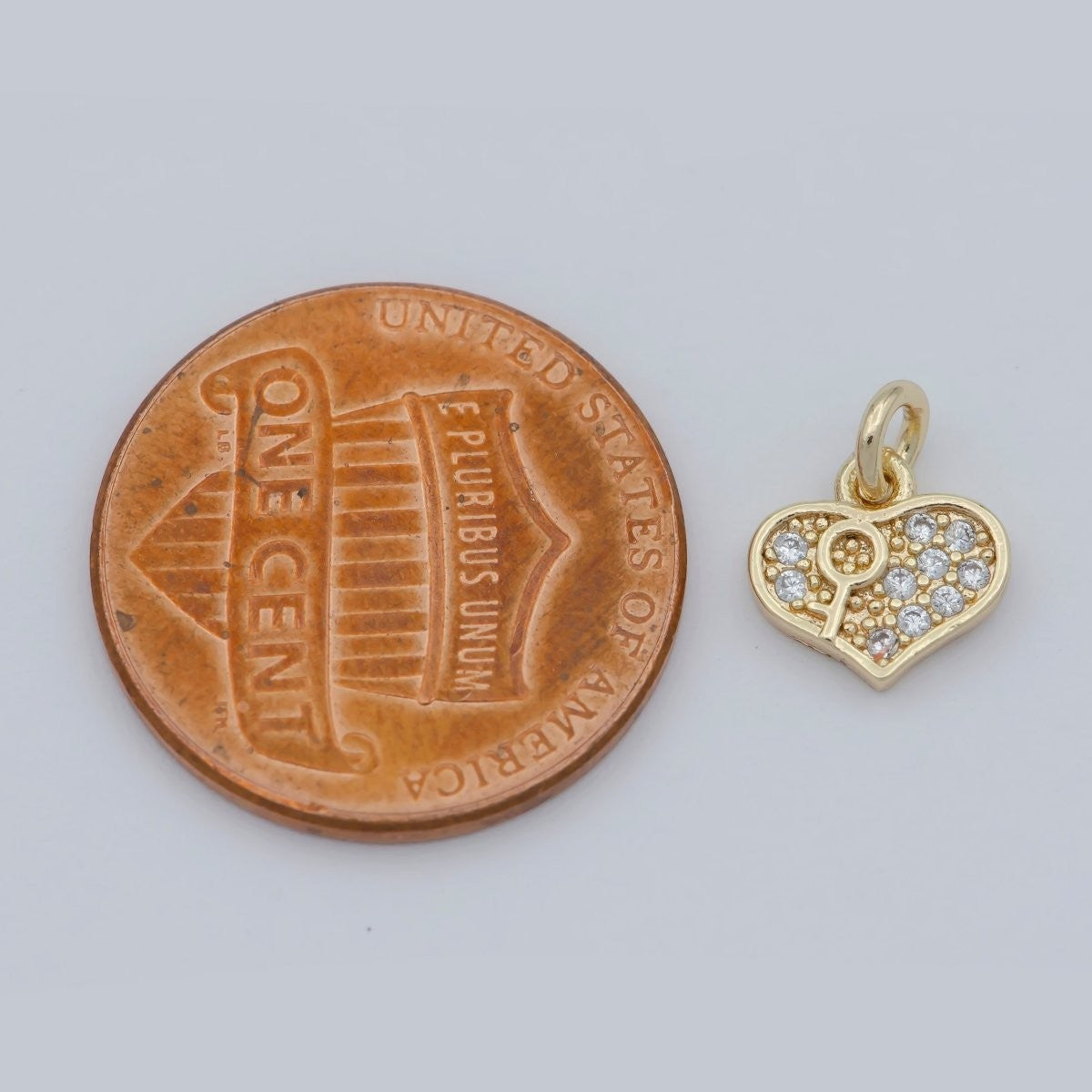 Tiny Gold Lock Key Pendant Charm, Dainty Heart Charm