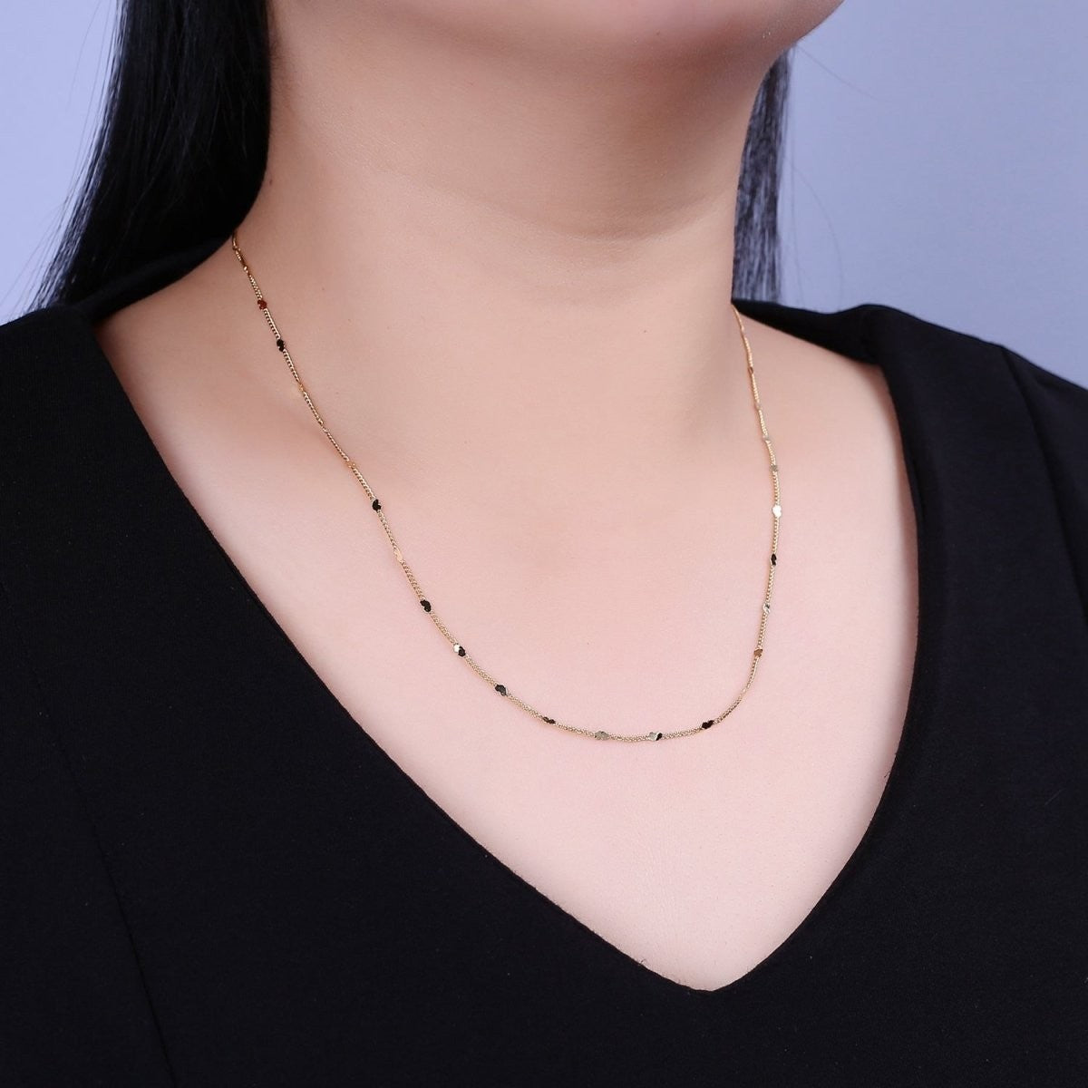 Tiny Heart Necklace in Gold Disc Satellite Chain 24k Gold Filled Curb Chain Dainty Necklace