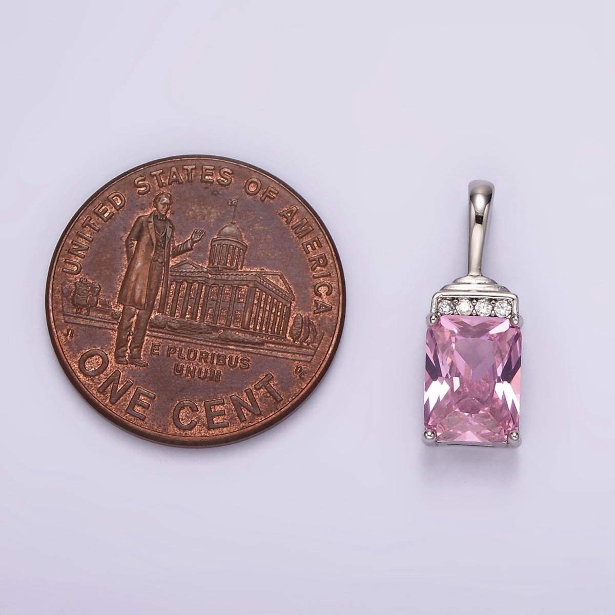 White Gold-Filled Pink Baguette Micro Paved CZ Bail Pendant