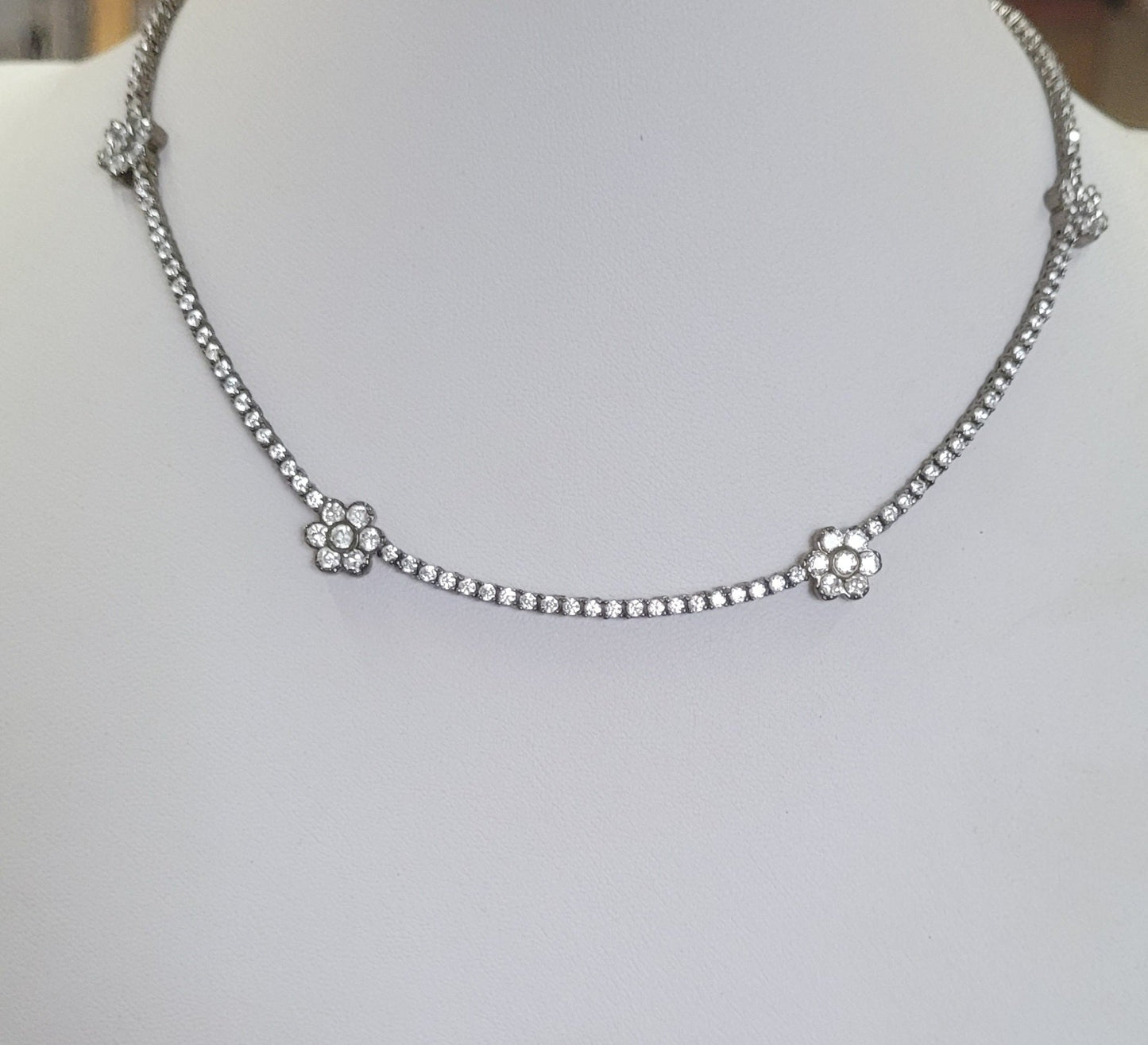 Elegant Cubic Zirconia Flower Station Tennis Necklace
