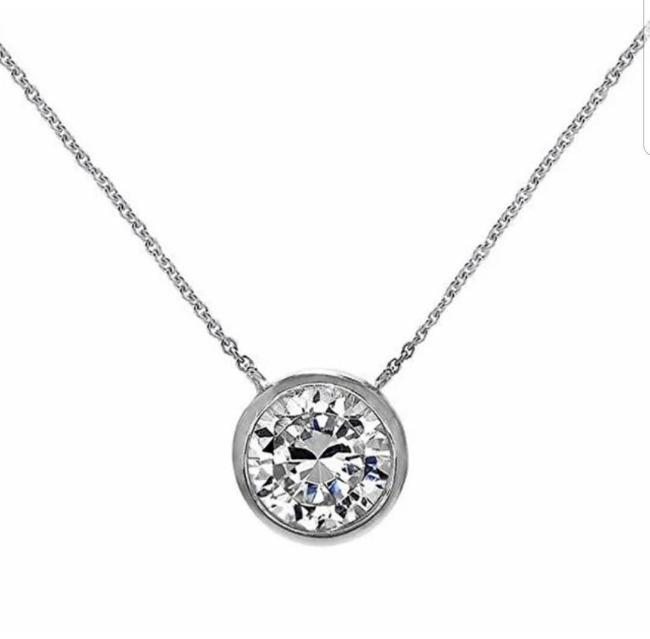 Round Sterling Silver Cubic Zirconia Bezel Set Solitaire Pendant Necklace