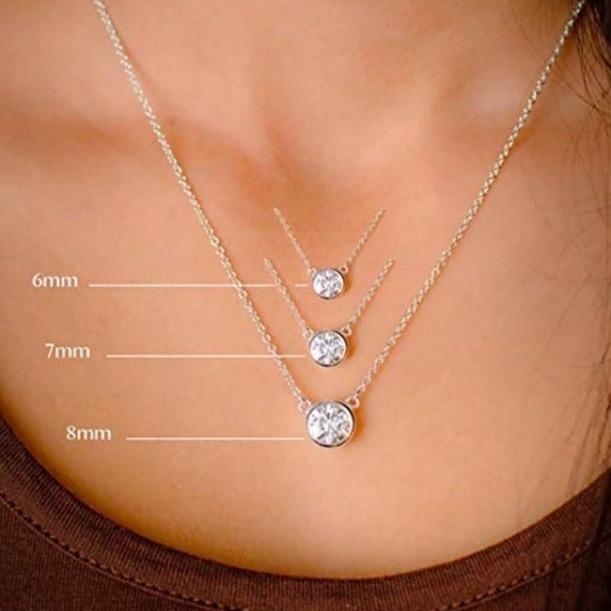 Round Sterling Silver Cubic Zirconia Bezel Set Solitaire Pendant Necklace