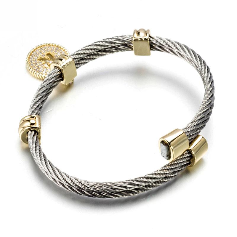 Beautiful Cable Monogram Initial Charm Bangle Bracelet