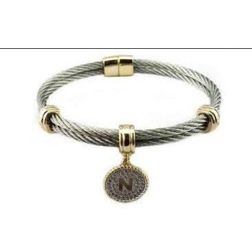 Beautiful Cable Monogram Initial Charm Bangle Bracelet
