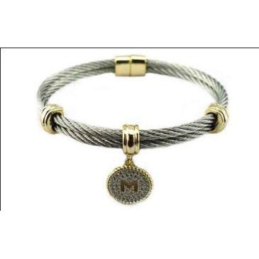 Beautiful Cable Monogram Initial Charm Bangle Bracelet