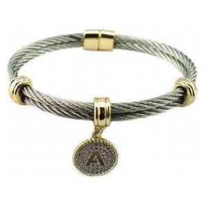 Beautiful Cable Monogram Initial Charm Bangle Bracelet