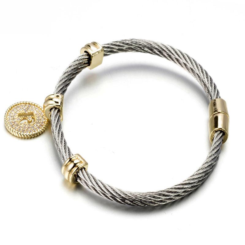 Beautiful Cable Monogram Initial Charm Bangle Bracelet