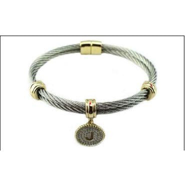 Beautiful Cable Monogram Initial Charm Bangle Bracelet