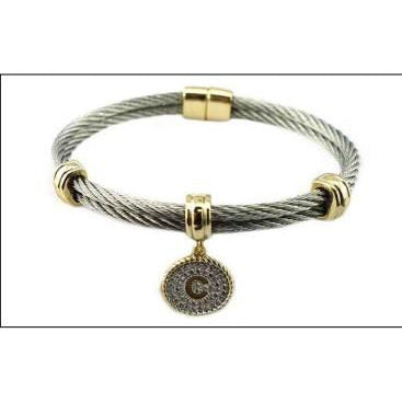 Beautiful Cable Monogram Initial Charm Bangle Bracelet