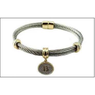 Beautiful Cable Monogram Initial Charm Bangle Bracelet