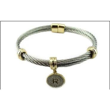 Beautiful Cable Monogram Initial Charm Bangle Bracelet