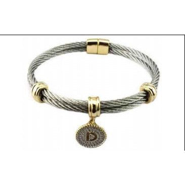 Beautiful Cable Monogram Initial Charm Bangle Bracelet