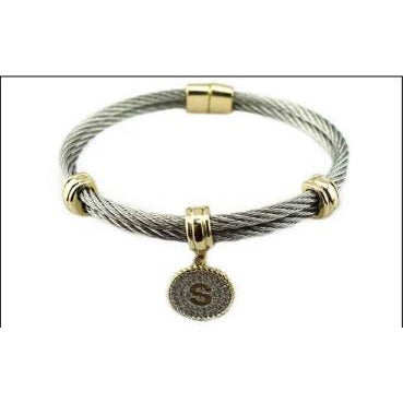 Beautiful Cable Monogram Initial Charm Bangle Bracelet