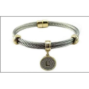 Beautiful Cable Monogram Initial Charm Bangle Bracelet