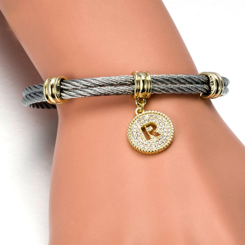 Beautiful Cable Monogram Initial Charm Bangle Bracelet