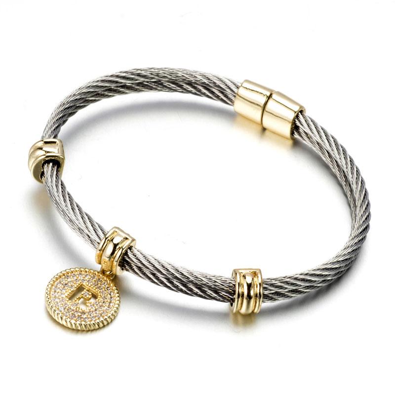 Beautiful Cable Monogram Initial Charm Bangle Bracelet