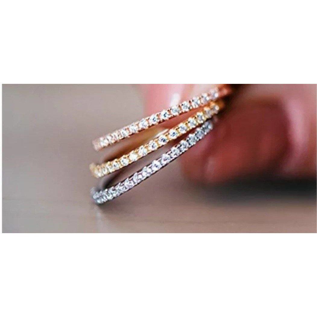 Dainty Sterling Silver Cubic Zirconia Eternity Band Stackable 3 Ring Set