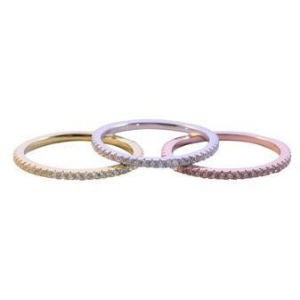 Dainty Sterling Silver Cubic Zirconia Eternity Band Stackable 3 Ring Set