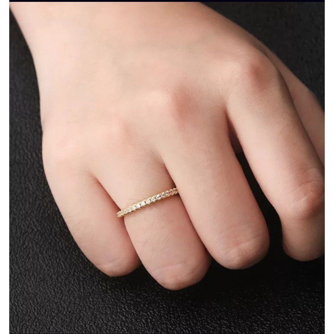 Dainty Sterling Silver Cubic Zirconia Eternity Band Stackable 3 Ring Set