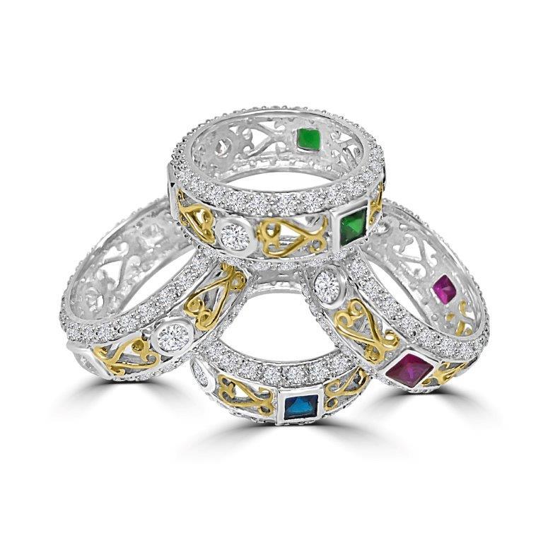 Sterling Silver Square Cubic Zirconia Stackable Eternity Band Ring