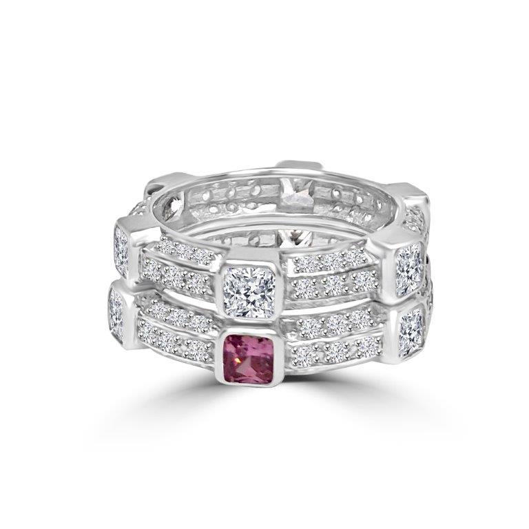Unique Sterling Silver Cubic Zirconia Eternity Band Stackable Ring